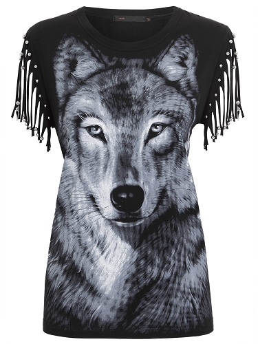 MOB - blusa lobo com franjas de  R$299,00 por R$179,00